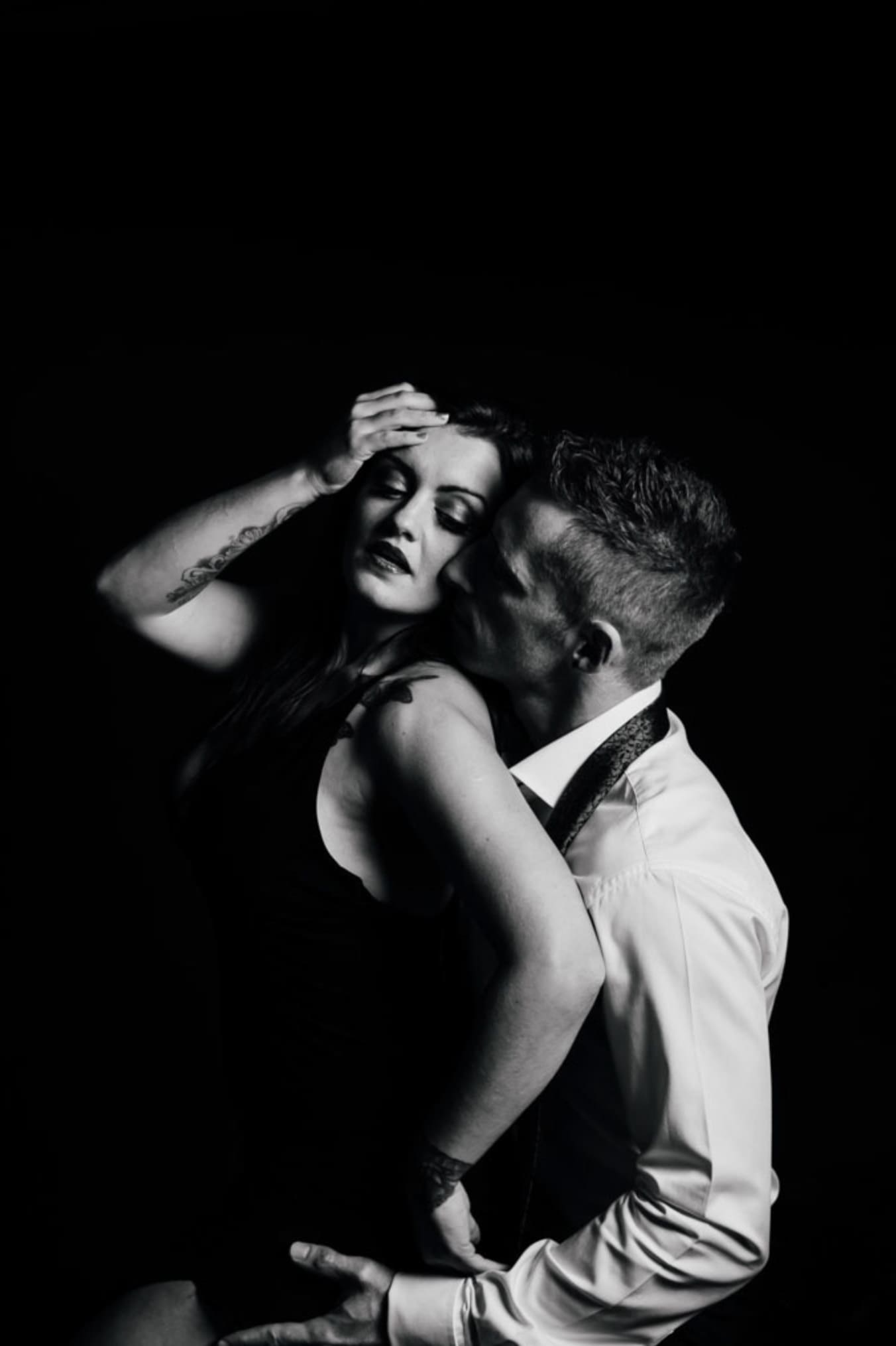 black and white couples boudoir